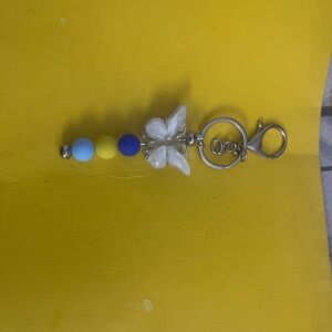 Butterfly Keychain with Blue and Yellow Beads